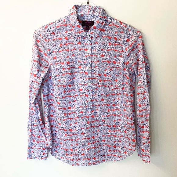 J.Crew Liberty Fabric Popover Blouse in Matilda Tulip Floral - Red/Blue - 2 - Picture 1 of 6